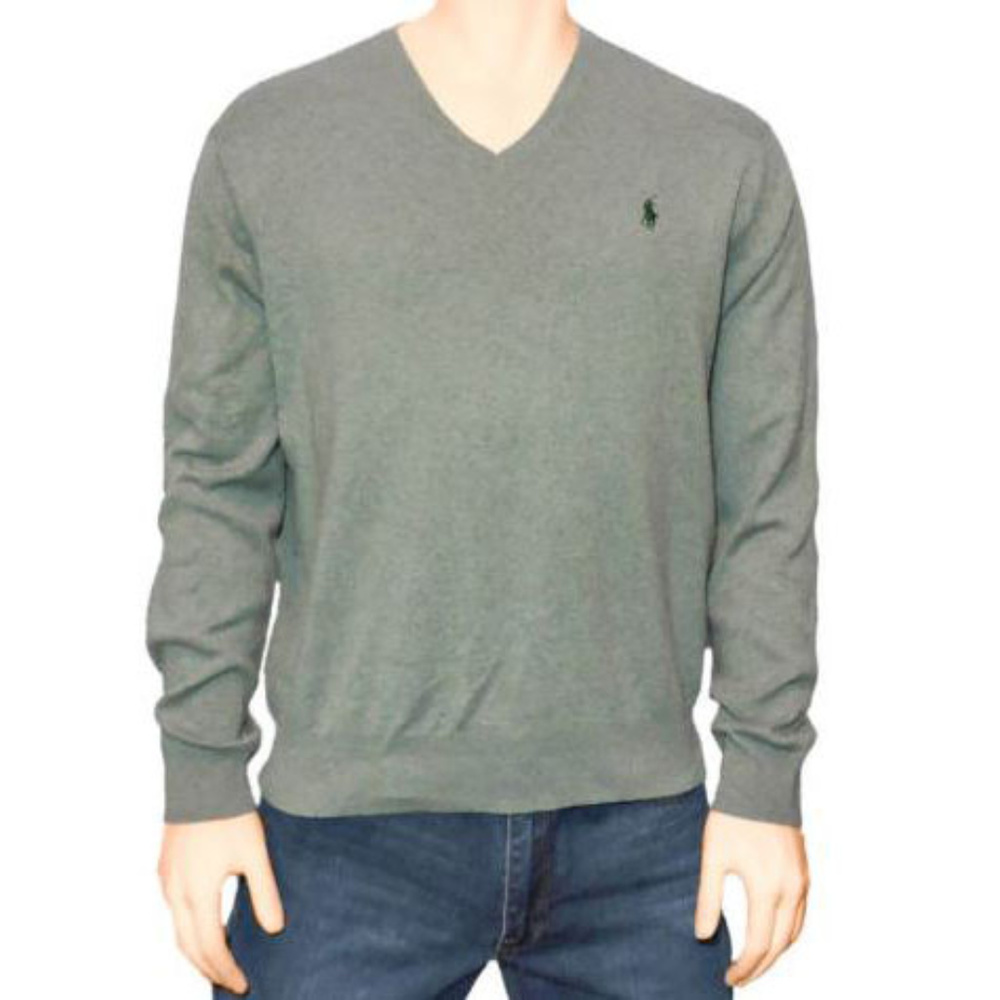 New Polo Ralph Lauren Grey Pima V Neck Sweater